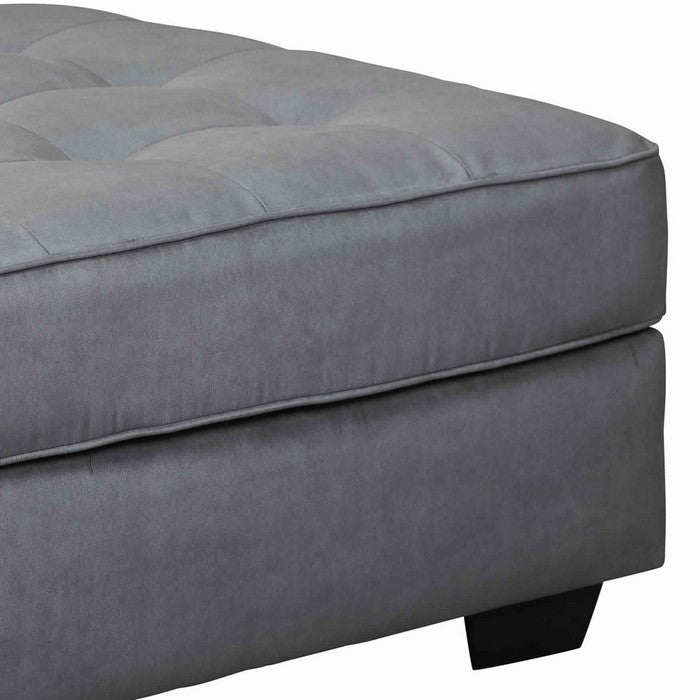 Wooden Oversized Accent Ottoman with Tufted Details, Gray and Black