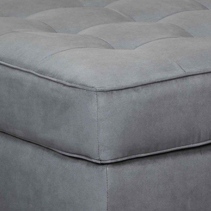 Wooden Oversized Accent Ottoman with Tufted Details, Gray and Black