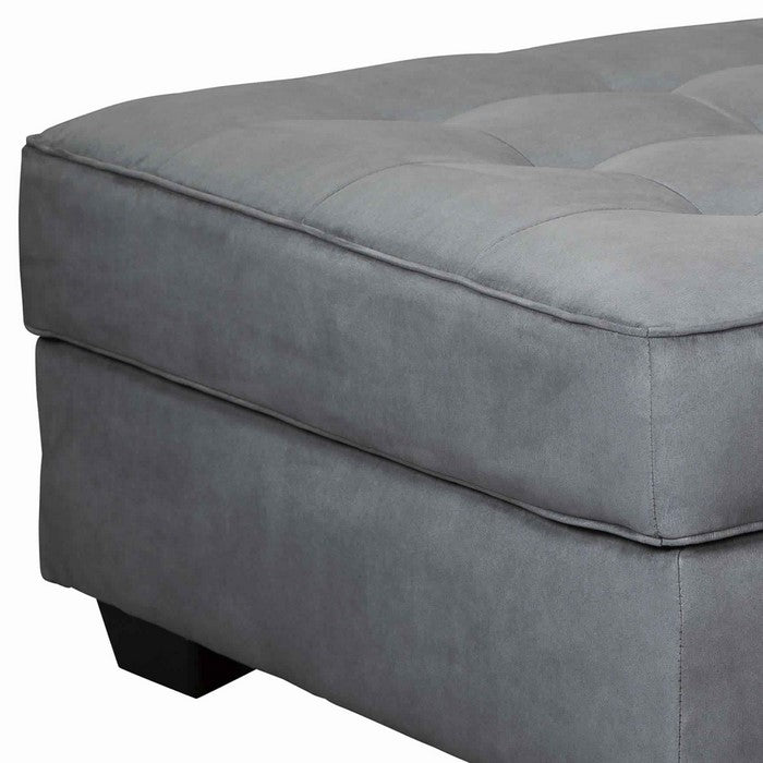 Wooden Oversized Accent Ottoman with Tufted Details, Gray and Black