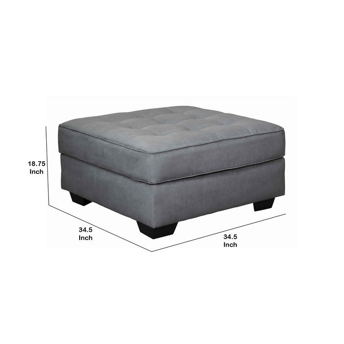 Wooden Oversized Accent Ottoman with Tufted Details, Gray and Black