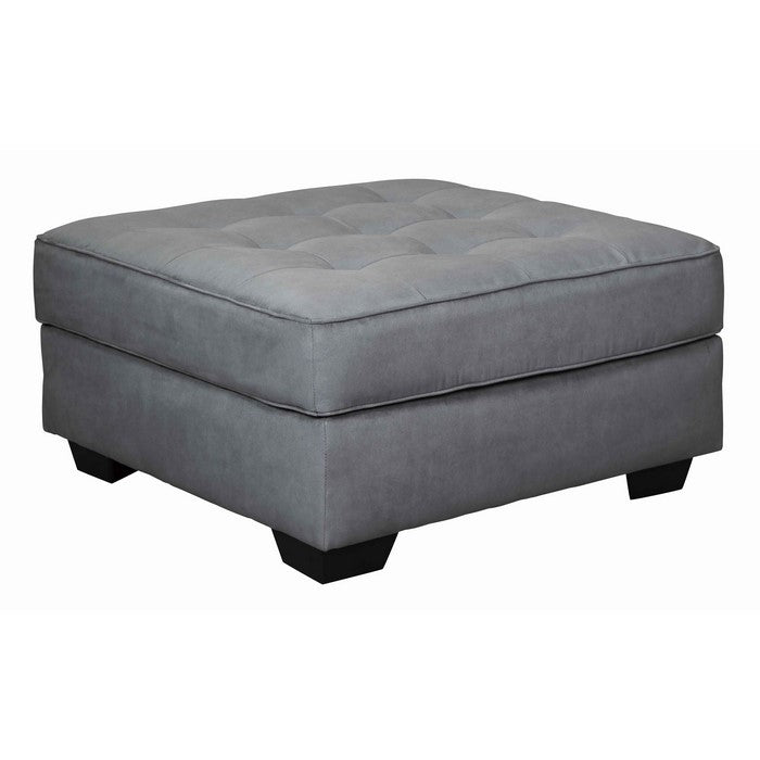 Wooden Oversized Accent Ottoman with Tufted Details, Gray and Black