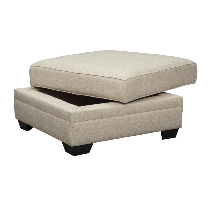 Wooden Ottoman with Hidden Storage and Welt Trim Details, Beige and Black
