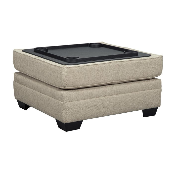Wooden Ottoman with Hidden Storage and Welt Trim Details, Beige and Black