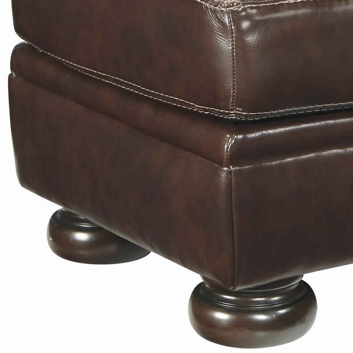 Rectangular Shaped Ottoman with Contrast Stitching Details, Brown