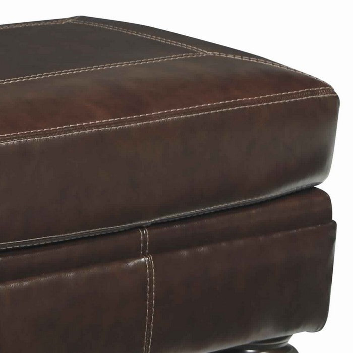 Rectangular Shaped Ottoman with Contrast Stitching Details, Brown
