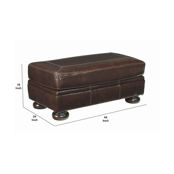 Rectangular Shaped Ottoman with Contrast Stitching Details, Brown