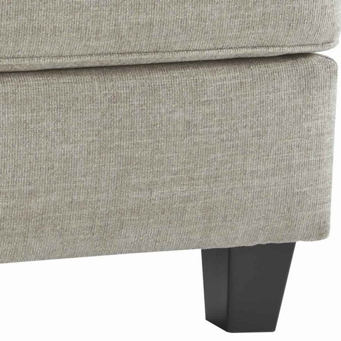 Fabric Upholstered Wooden Ottoman with Welt Trims, Beige and Black