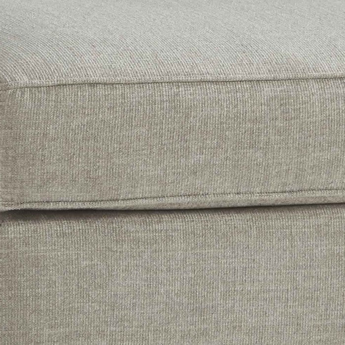 Fabric Upholstered Wooden Ottoman with Welt Trims, Beige and Black