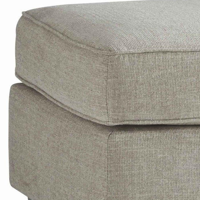 Fabric Upholstered Wooden Ottoman with Welt Trims, Beige and Black
