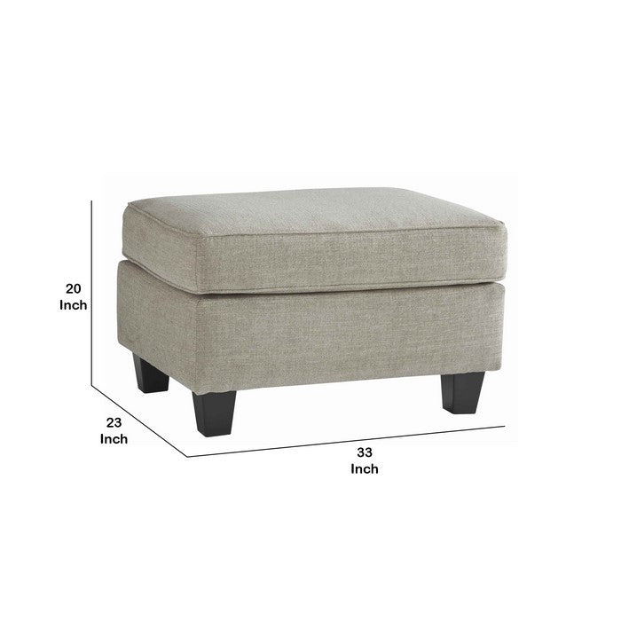 Fabric Upholstered Wooden Ottoman with Welt Trims, Beige and Black