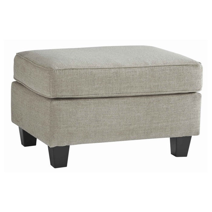 Fabric Upholstered Wooden Ottoman with Welt Trims, Beige and Black