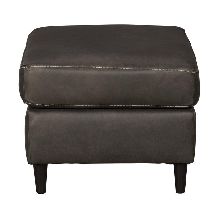 Leatherette Wooden Ottoman with Welt Trim Details, Gray and Black