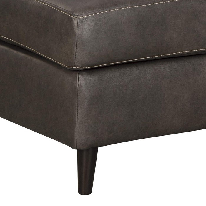 Leatherette Wooden Ottoman with Welt Trim Details, Gray and Black
