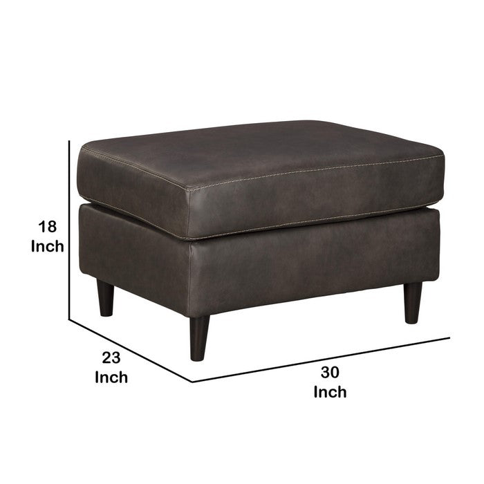 Leatherette Wooden Ottoman with Welt Trim Details, Gray and Black