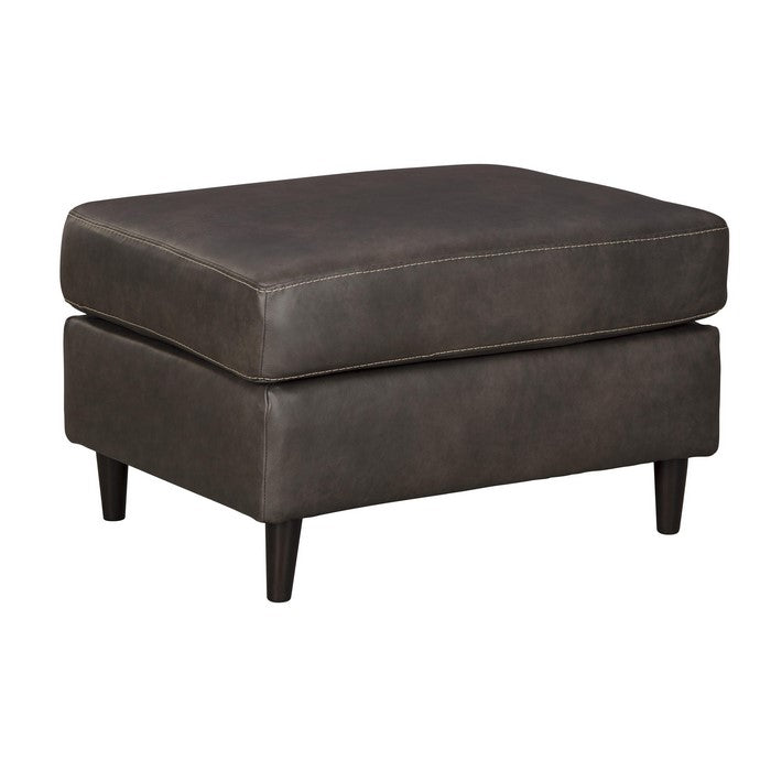 Leatherette Wooden Ottoman with Welt Trim Details, Gray and Black
