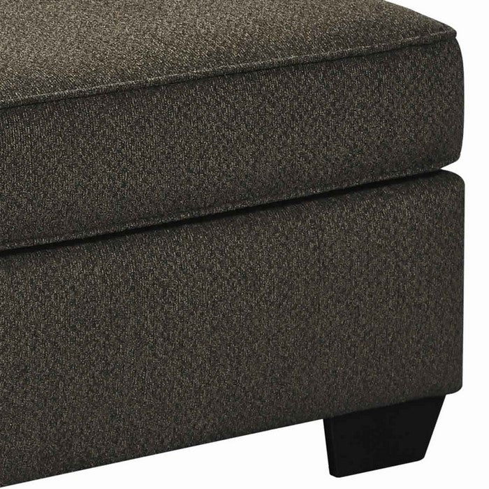 Fabric Upholstered Ottoman with Tapered Block Feet, Gray and Black