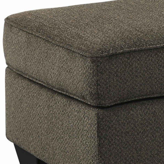 Fabric Upholstered Ottoman with Tapered Block Feet, Gray and Black
