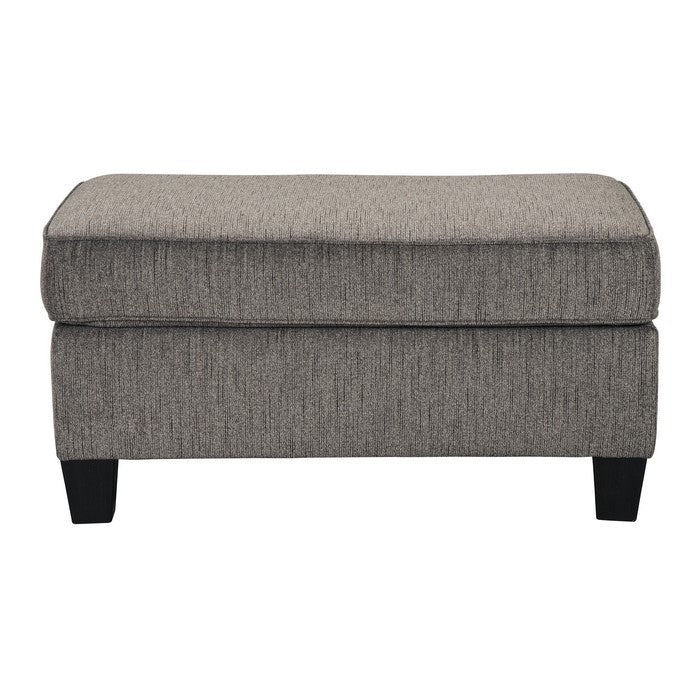 Fabric Upholstered Wooden Ottoman with Tapered Legs, Gray and Black