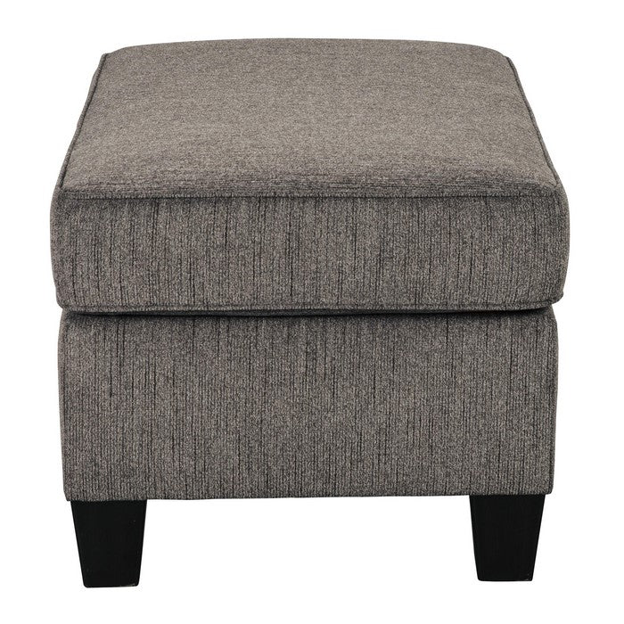Fabric Upholstered Wooden Ottoman with Tapered Legs, Gray and Black