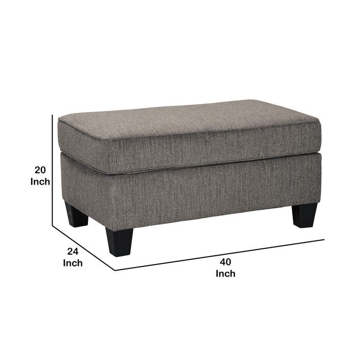Fabric Upholstered Wooden Ottoman with Tapered Legs, Gray and Black