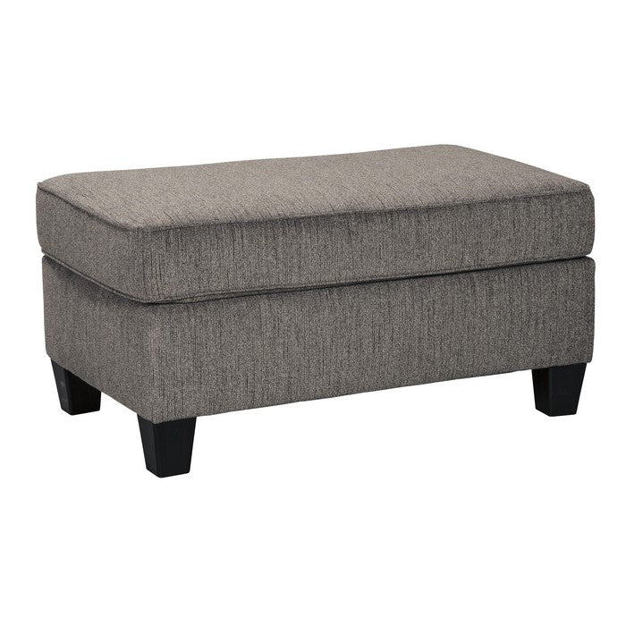 Fabric Upholstered Wooden Ottoman with Tapered Legs, Gray and Black