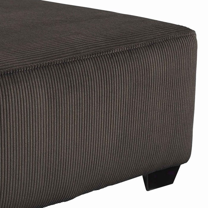 Wooden Oversized Accent Ottoman with Ribbed Pattern, Dark Gray and Black