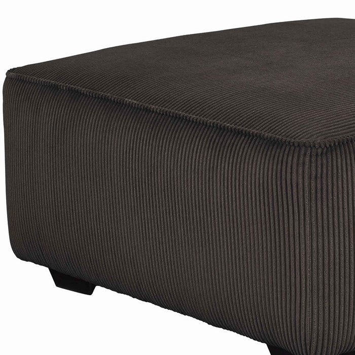 Wooden Oversized Accent Ottoman with Ribbed Pattern, Dark Gray and Black