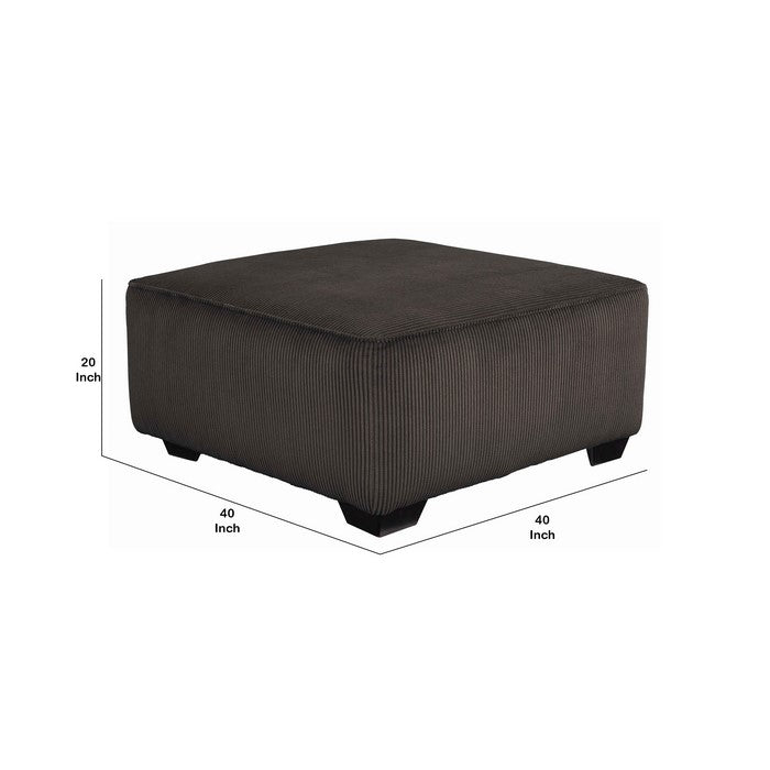 Wooden Oversized Accent Ottoman with Ribbed Pattern, Dark Gray and Black