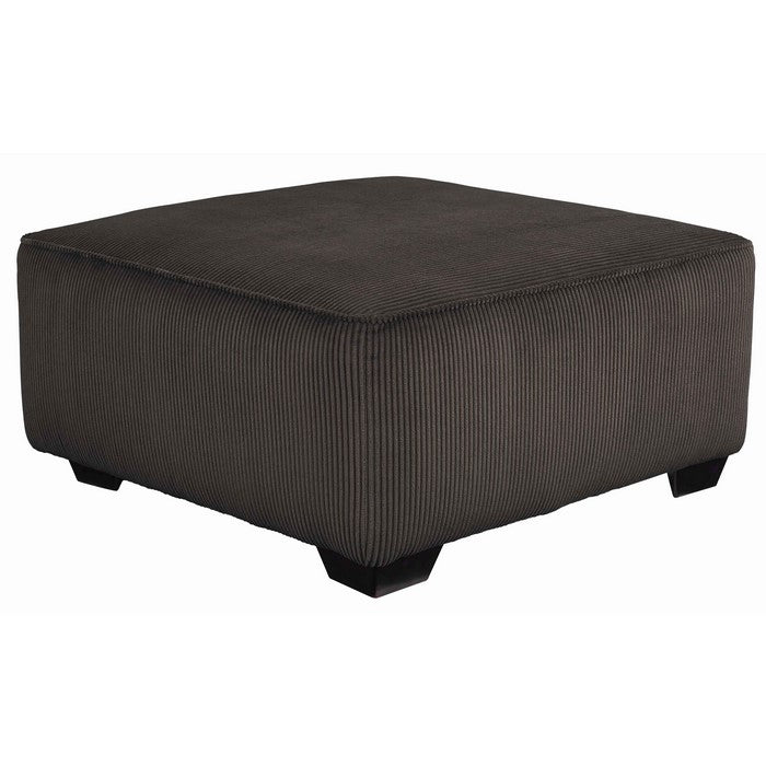 Wooden Oversized Accent Ottoman with Ribbed Pattern, Dark Gray and Black