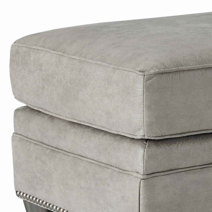 Leatherette Wooden Ottoman with Nailhead Trim Details, Gray