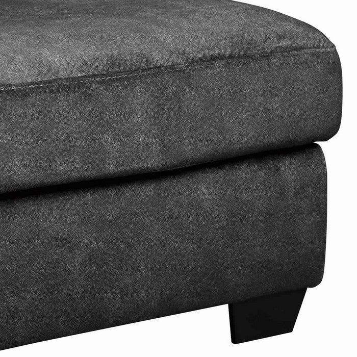 Wooden Ottoman with Welt Trims Details and Block Legs, Gray and Black
