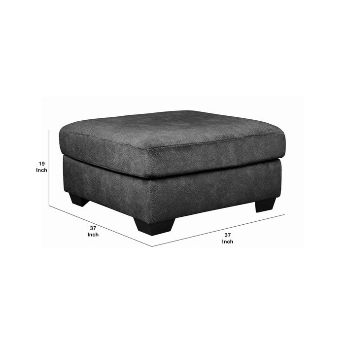 Wooden Ottoman with Welt Trims Details and Block Legs, Gray and Black