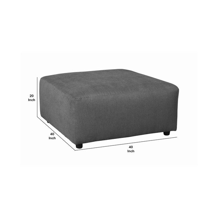 Wooden Oversized Accent Ottoman with Stitching Details, Gray and Black