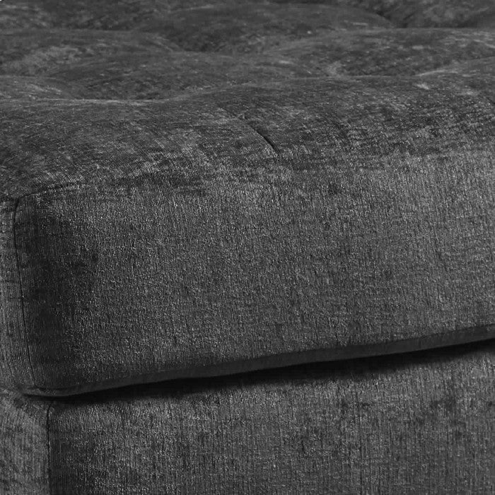 Wooden Oversized Accent Ottoman with Tufting Details, Gray and Black