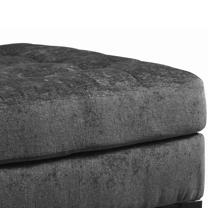 Wooden Oversized Accent Ottoman with Tufting Details, Gray and Black