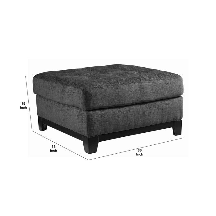 Wooden Oversized Accent Ottoman with Tufting Details, Gray and Black