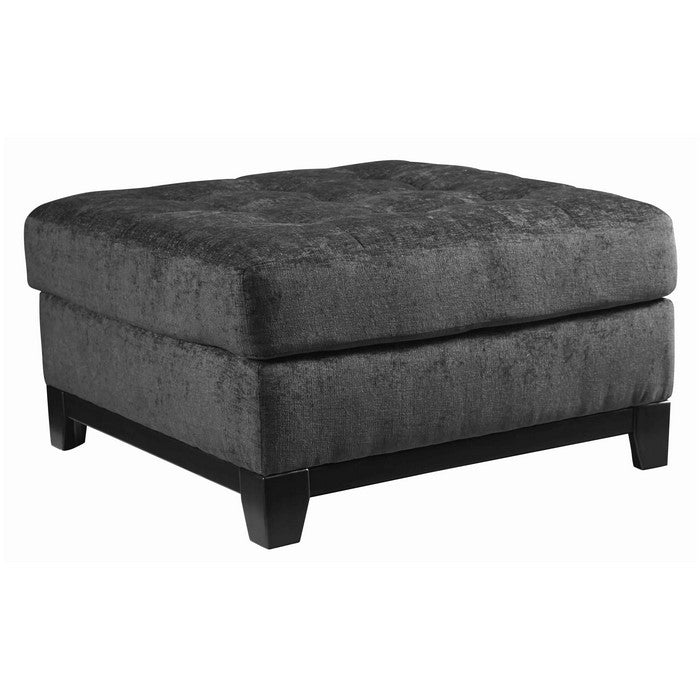 Wooden Oversized Accent Ottoman with Tufting Details, Gray and Black