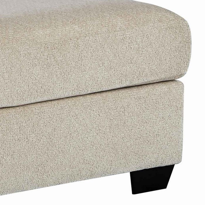 Fabric Upholstered Wooden Ottoman with Block Feet, Cream and Black