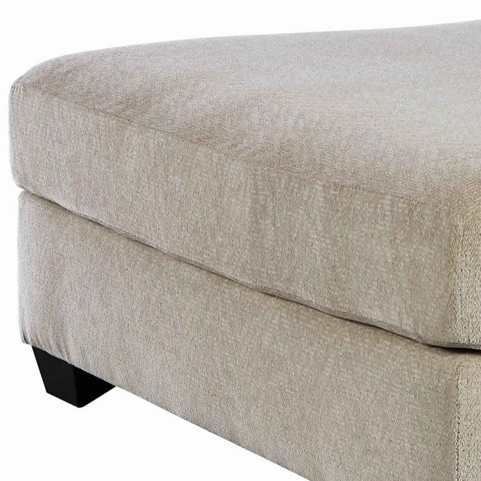 Fabric Upholstered Wooden Ottoman with Block Feet, Cream and Black