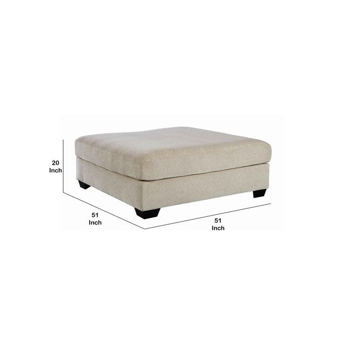 Fabric Upholstered Wooden Ottoman with Block Feet, Cream and Black