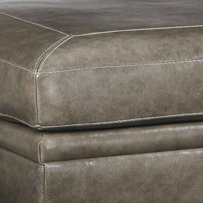 Wooden Ottoman with Stitching Details and Nailhead Trims, Brown and Black