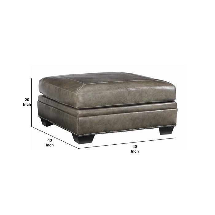 Wooden Ottoman with Stitching Details and Nailhead Trims, Brown and Black