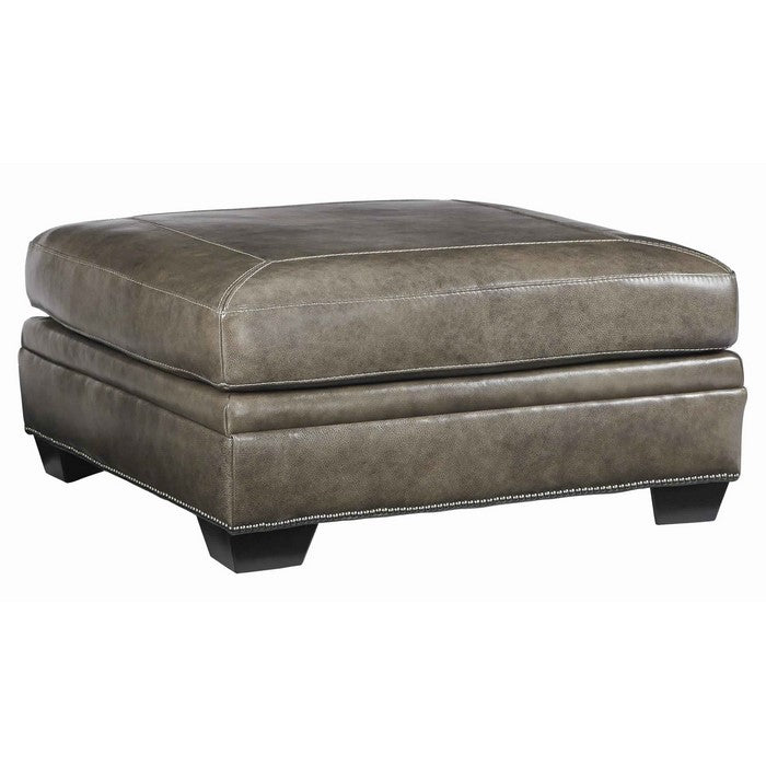 Wooden Ottoman with Stitching Details and Nailhead Trims, Brown and Black