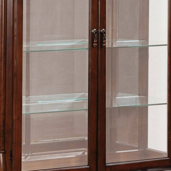 Traditional Styled Hutch and Buffet with Glass Encased Shelves, Brown