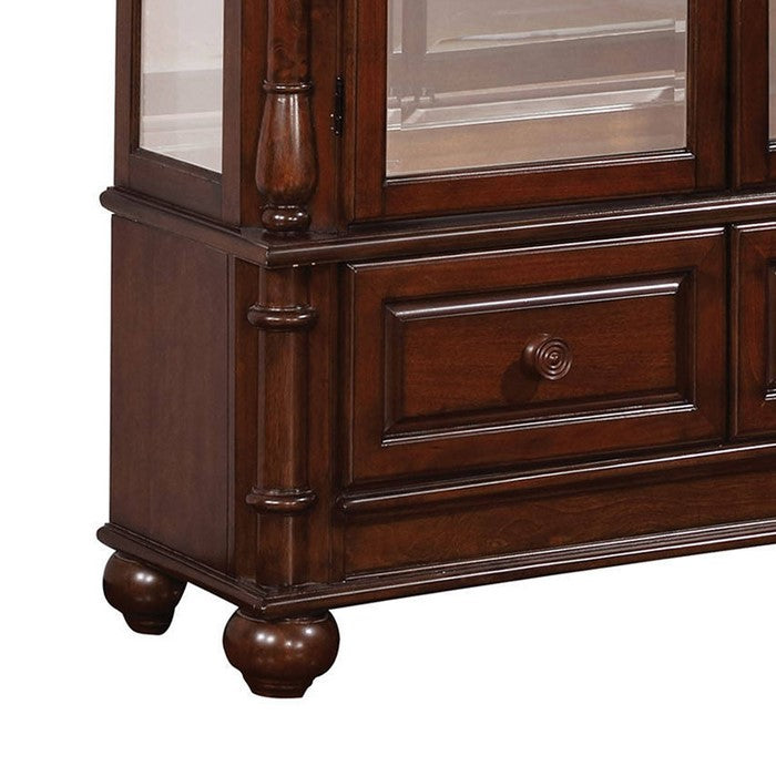 Traditional Styled Hutch and Buffet with Glass Encased Shelves, Brown