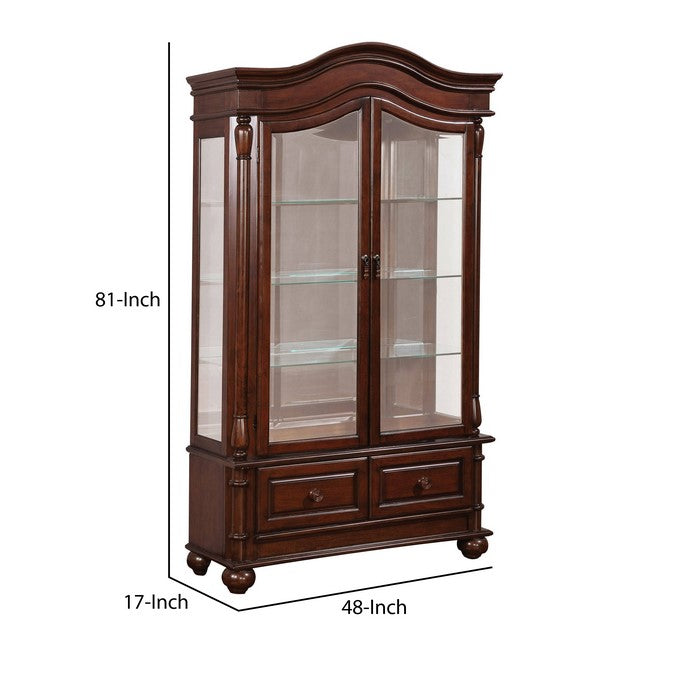 Traditional Styled Hutch and Buffet with Glass Encased Shelves, Brown