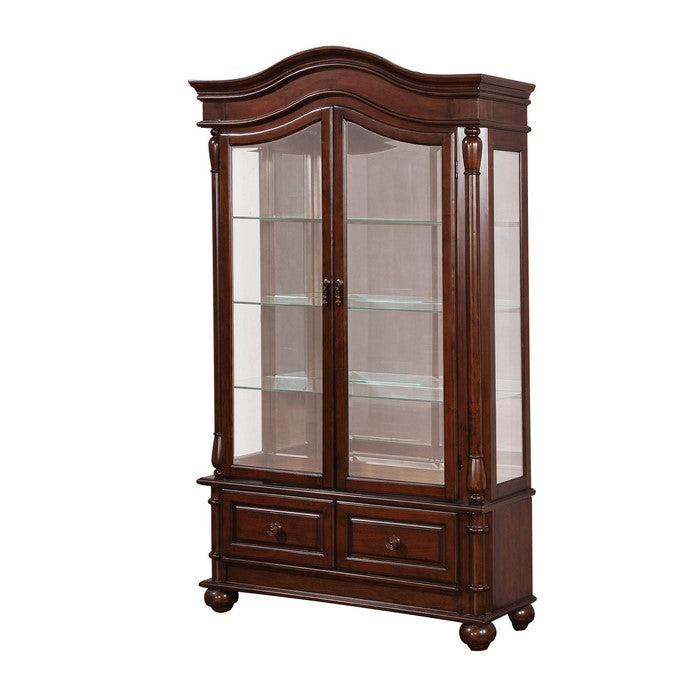 Traditional Styled Hutch and Buffet with Glass Encased Shelves, Brown