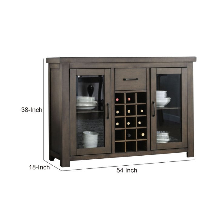 Wooden Server in with Storage Cabinets and Wine Racks, Brown