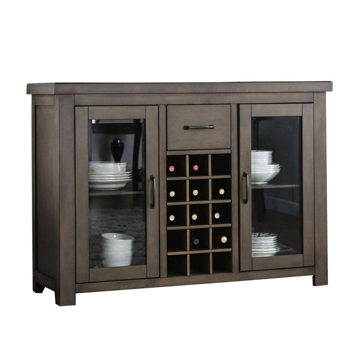 Wooden Server in with Storage Cabinets and Wine Racks, Brown