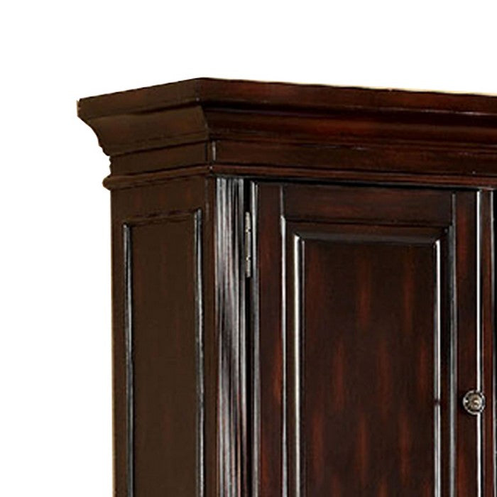 Wooden Desk Hutch with 2 Door Cabinets and Open Compartment, Cherry Brown